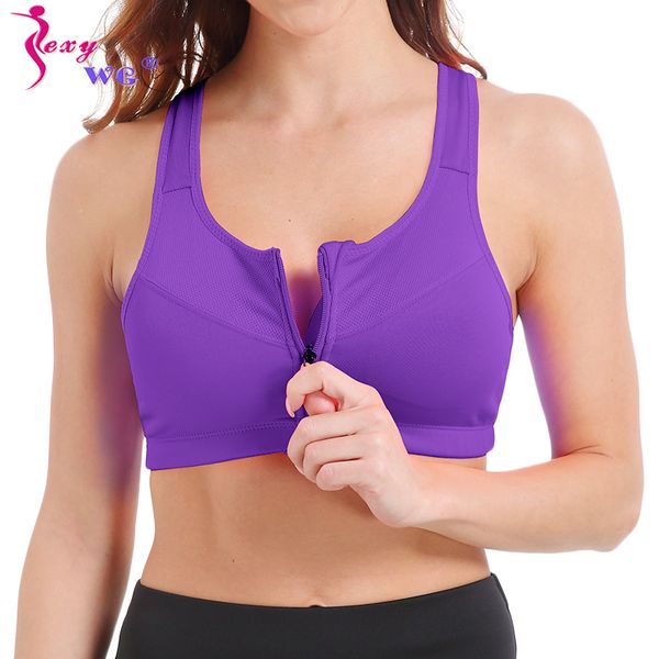 

sexywg sports yoga bra running vest underwear women's push up brassiere sportswear fitness crop front zipper sport bras, White;black