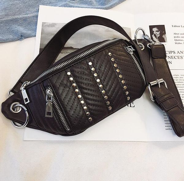 

designer waist bag designer luxury women shoulder bags women pu chest bag cool zipper rivets cross body girls bags sale