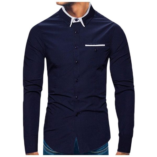 

весна длинным рукавом вечерние рубашки для мужчин тонкий основные отложной воротник бизнес рубашкам camisas masculina, White;black