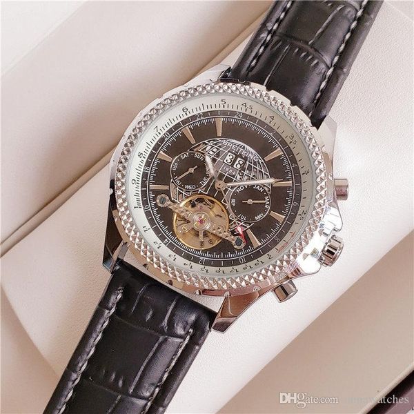 

selling swiss design leather strap fashion men and women mechanical watch full-featured designer popular sports military watch, Slivery;brown