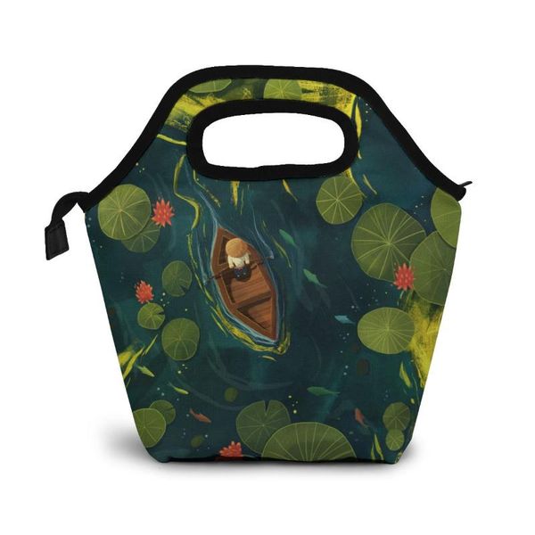 

lotus lake lunch bag lunch/ice bags portable insulated picnic box for women men, Blue;pink