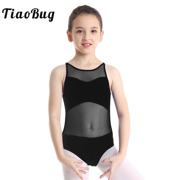 

tiaobug kids sleeveless mesh splice girls ballet dance leotard gymnastics leotard professional ballerina party sports bodysuit, Black;red