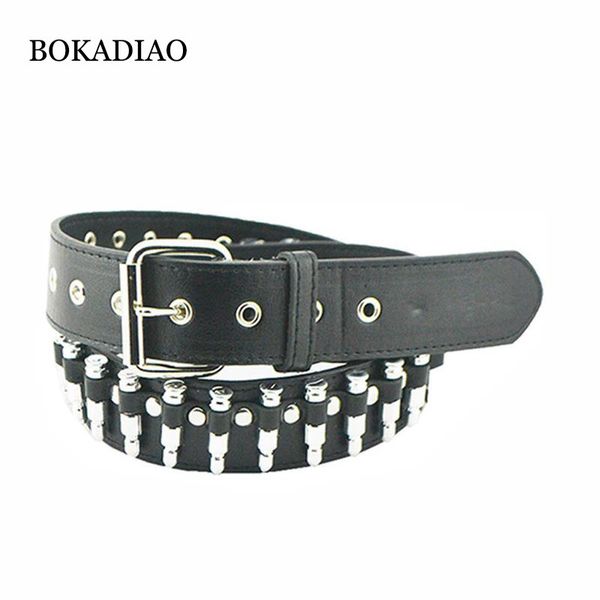 

bokadiao men leather belt punk bullets rivet fashion motorcycle belts for women luxury jeans waistband female strap y200520, Black;brown