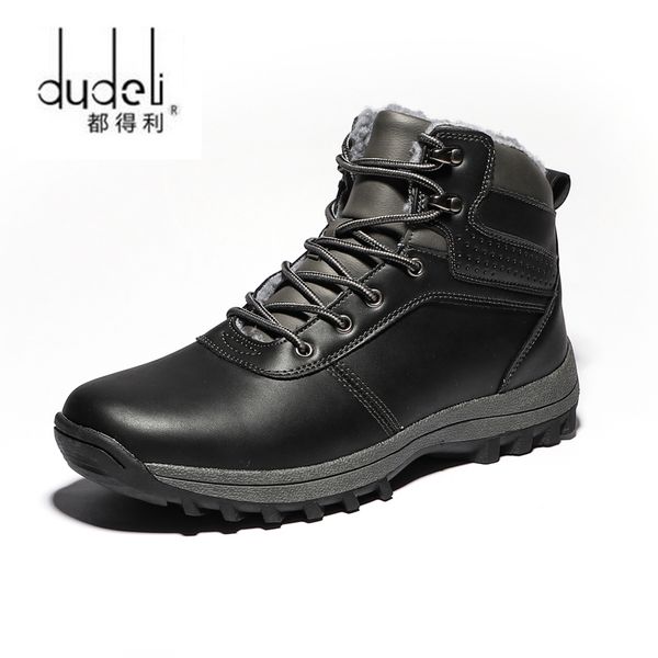 

dudeli brand men boots big size 39-45 autumn winter mens leather fashion sneakers lace up outdoor mountain men shoes waterproof, Black
