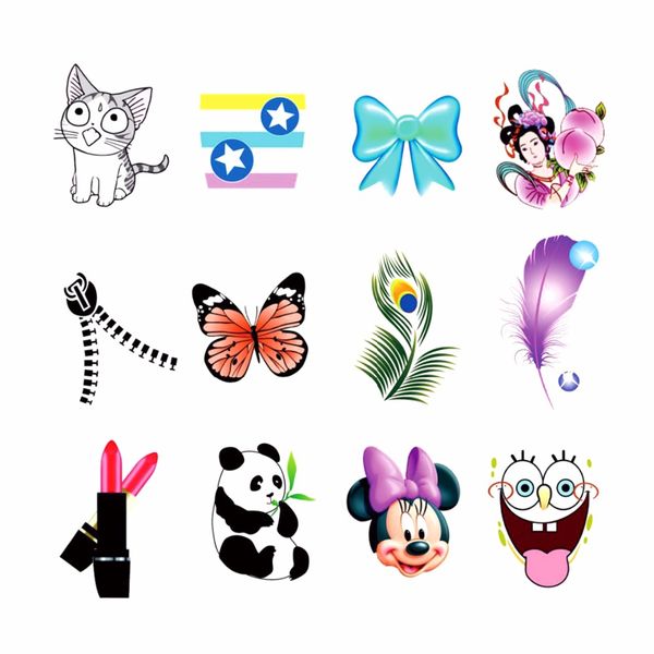 

1 sheet optional diy decals panda feather cat bow etc designs nails art water transfer printing stickers tools for nails art, Black