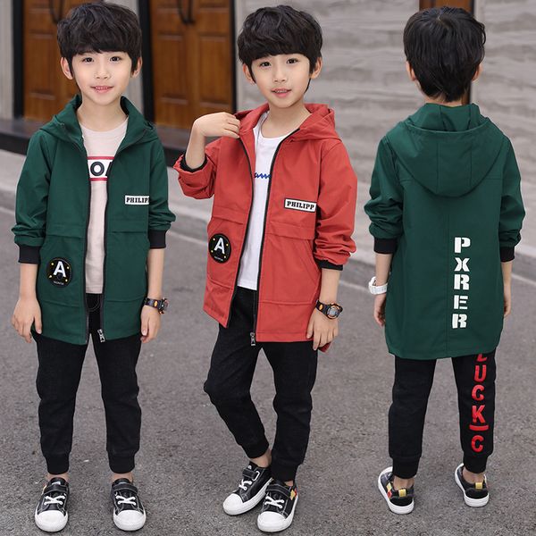 

children's clothing spring and autumn clothes new hooded coat boy mid-length windbreaker kid's cardigan zipper jacket fashion outw, Blue;gray