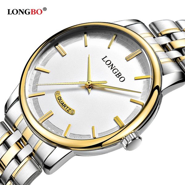 

fashion longbo brand quartz watch lovers watches women men couple lovers business gift analog steel wristwatches casual gold, Slivery;brown