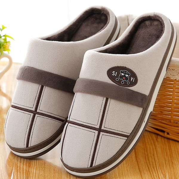

men's slippers for home big size 45-51 gingham flock warm winter slippers men soft man house casual tpr, Black