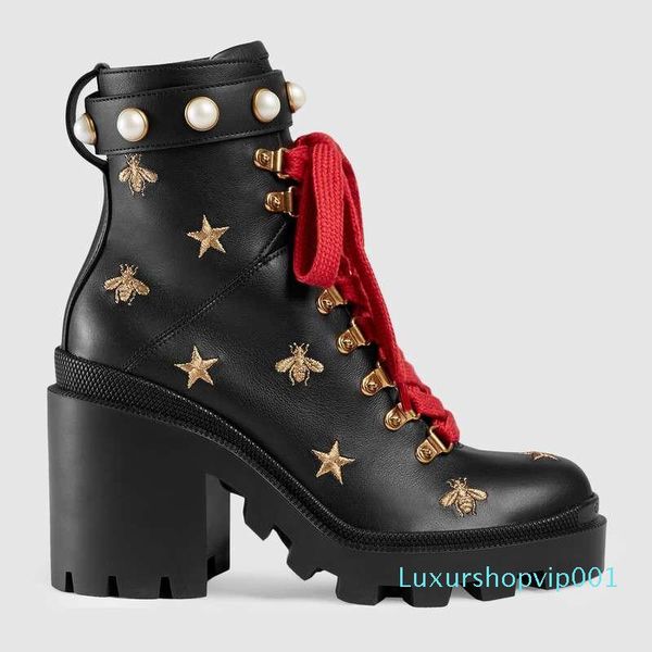 

designer women shoe fashion british boots round toe martin boots buckle strap chunky heel round toes fashion embroidered ankle boots v1 02, Black