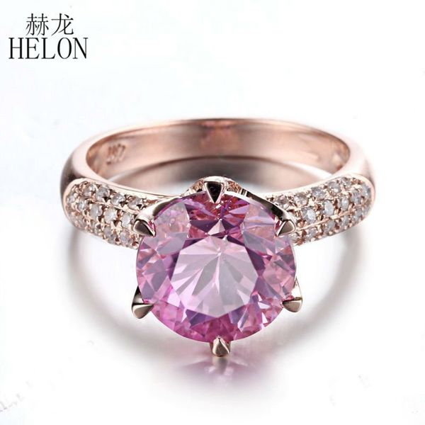 

helon solid 10k rose gold 4.12ct pink z 9mm round cut engagement with 0.4ct diamonds ring wedding anniversary fine jewelry, Golden;silver