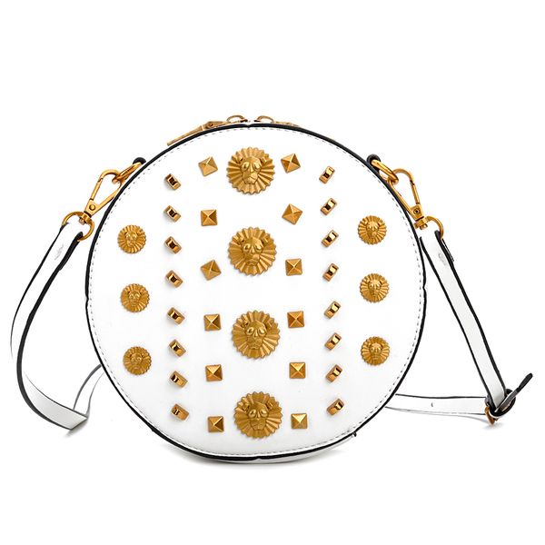 

women totes bag fashion circular leather retro brand metal ring handbag for girl small round lady shoulder messenger bags
