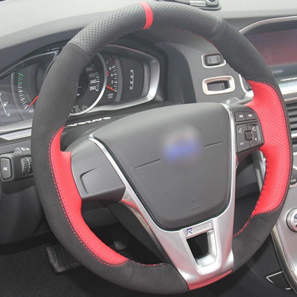 

leather steering wheel hand-stitch on wrap cover for volvo s60 v40 v60 xc60