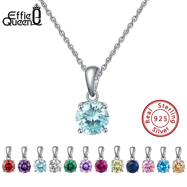 

effie queen real 925 sterling silver pendant necklace lucky birthstone multi color zircons stud necklaces women jewelry bn118