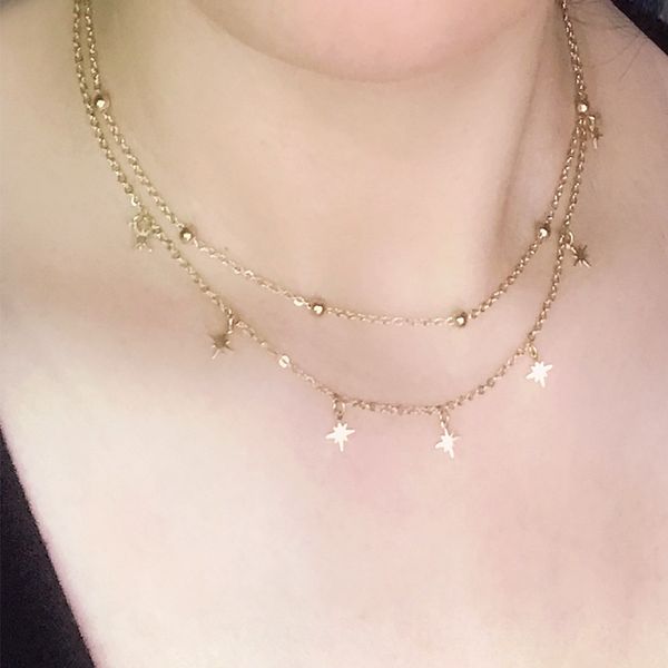 

non-fade stainless steel titanium steel hexagram star gold tassel necklace women choker pendants suspension chain necklaces, Golden;silver