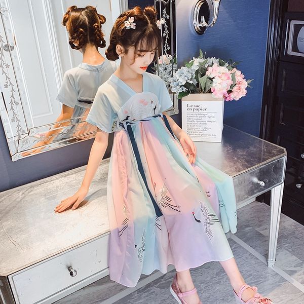 

девочек hanfu ruskirt тема costume этническая одежда фей элегантную свет пряжи летней одежды детская одежда древних ветер платье принцессы, Red