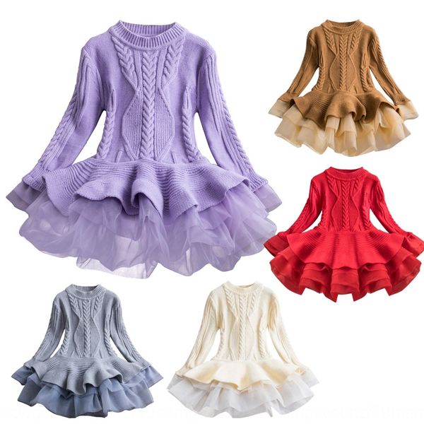 

children's clothing sweater 2019 girls ougen yarn sweater long princess dress sleeve pengpeng princess dress, Blue