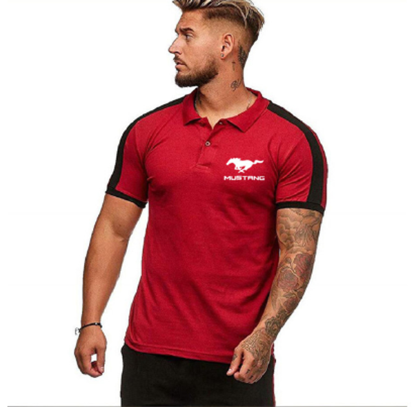 

mens short sleeve for mustang car logo t-shirt men's pol o shirt summer casual male solid colour cotton fashion clothes k
