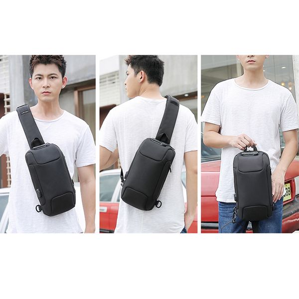 

anti theft men chest bag camping hiking adjustable strap multifunction code lock crossbody oxford cloth running cycling travel, Black;gray