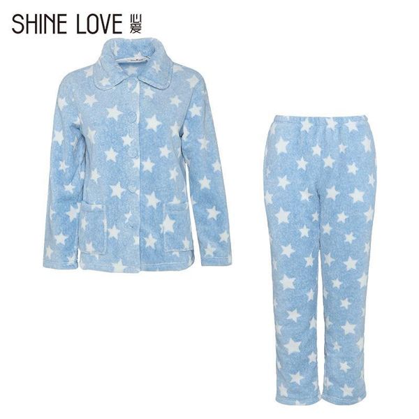 

love beloved lovers sleepwear female autumn and winter star print long-sleeve pants thick avatar plus velvet warm tracksuit set, Blue;gray