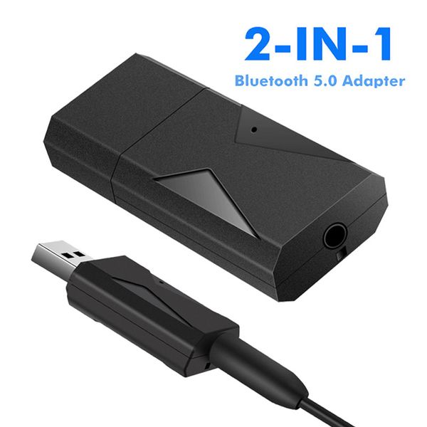 Trasmettitore ricevitore audio 2 in 1 per auto Adattatore USB wireless Bluetooth 5.0 Mini kit auto stereo AUX da 3,5 mm