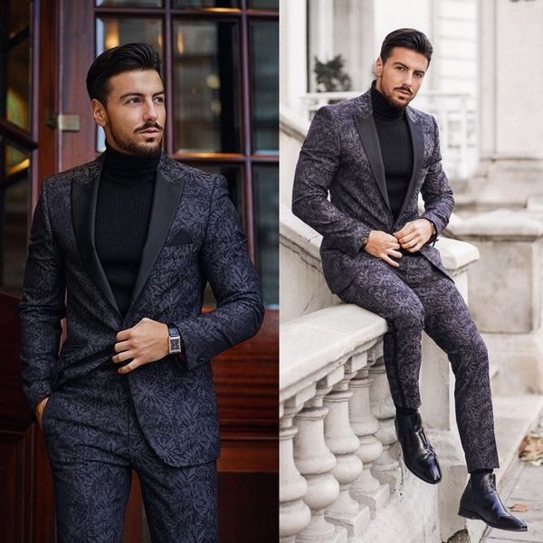 

two pieces 2020 black donegal tweed groom tuxedos notch lapel one button men wedding tuxedos men dinner party suit(jacket+pants, Black;gray