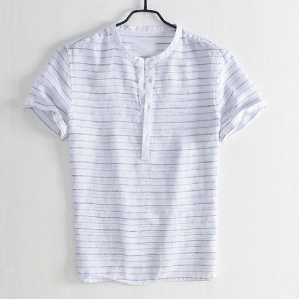

2019 men's striped button cotton and linen short sleeves sports shirt summer outdoor shirt men short sleeve comfortable 40j11, Black;red