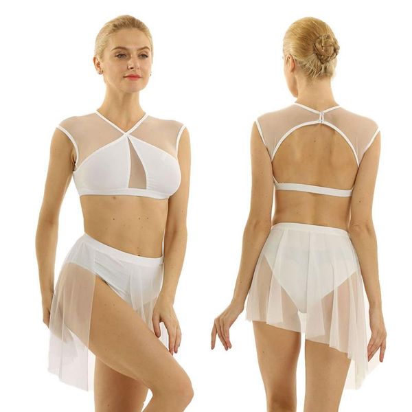 

stage wear women asymmetrical tutu ballet dance female splice crop with ballerina skirt contemporary lyrical costume, Black;red