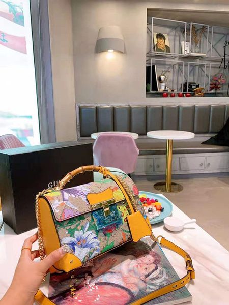 

2020 new flowers bamboo shoulder bucket bags woman backpack women's slope across genuine leather handbag women purses