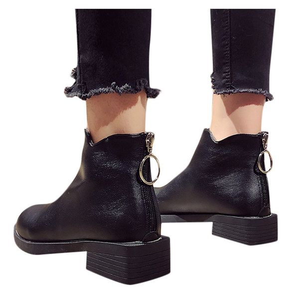 

sagace boots women's ankle bare boots women's back zip flat square heel casual short tube booties women, Black