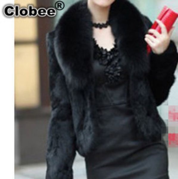 

2019 6xl women winter short style fox fur collar noble elegant furry 2019 mink overcoat female plus size fur coat jacket v584, Black