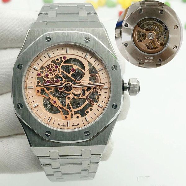 

Fashion luxury watch mens automatic hollow watches classic style 42mm full stainless steel strap 5 ATM waterproof sapphire super luminous