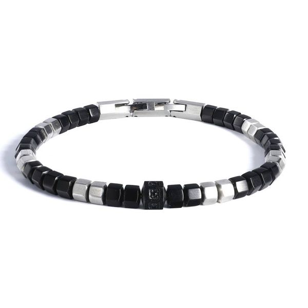 

ourania square stainless steel men's bracelet gold/silver street fashion luxury jewelry adjustable length charm bracelet, Black