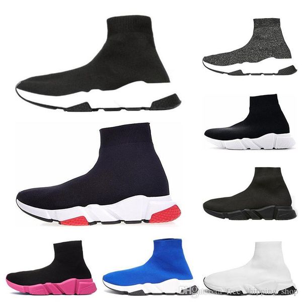 

2020 designer men women speed trainer sock shoes black white red glitter pink casual shoes mens trainers runner size 36-45