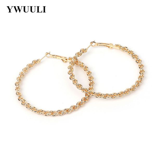 

simple korean exaggerated big round circle hoop earrings for women weave twisted geometric earrings lady fashion jewelry ry457, Golden