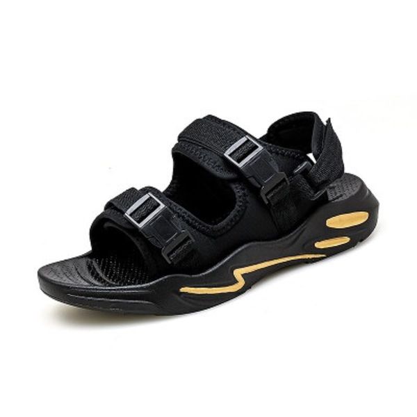 

my-love 2020 new men leather handmade sandals buckle leisure sports non-slip sandals trend outdoor beach shoes, Black