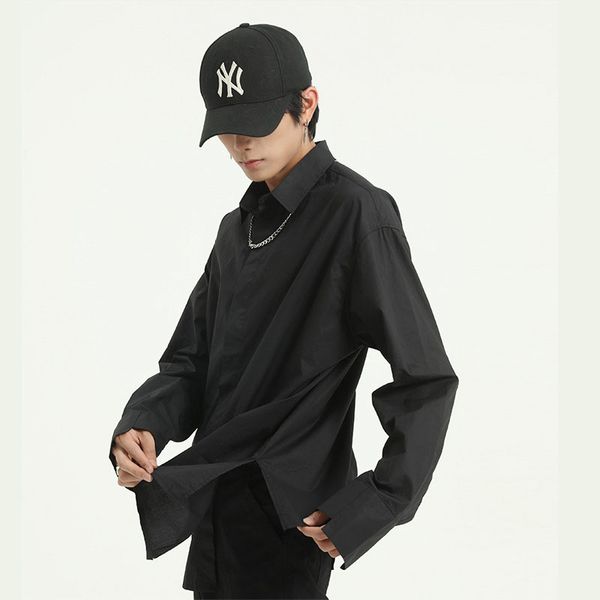 

5 colors long sleeve casual shirt for men women couple loose loose shirts male streetwear hip hop shirt outerwear, White;black