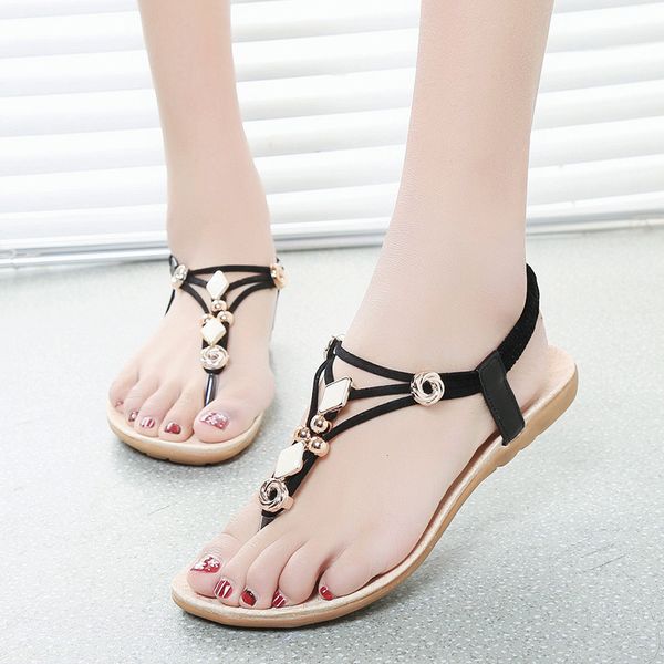 

sandals women's 2019 summer new women's shoes sandals fashion beaded flat fish mouth, Black