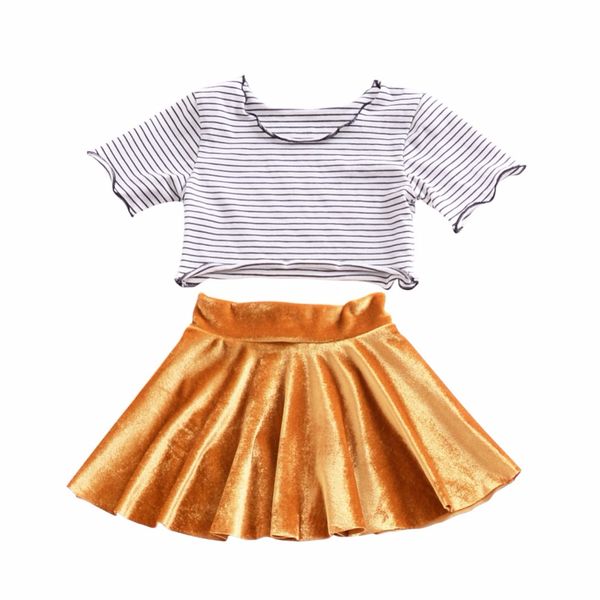 

newborn toddler kids girl clothing set short sleeve stripped crop tutu skirt outfits princess costume 2 pcsa, White