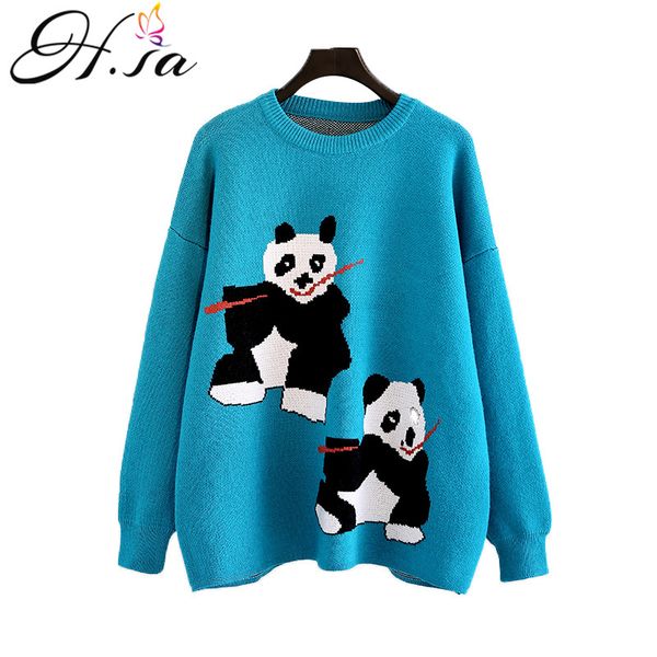 

h.sa 2019 winter pull sweaters retro knitwear panda jumpers oneck long sleeve oversized pull jumpers christmas knit sweater, White;black