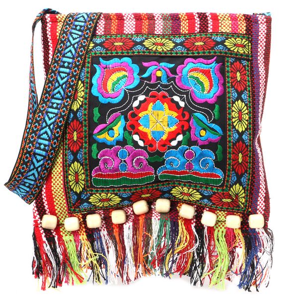 

2018 linen chinese women hmong thai embroidery hill tribe totes messenger shoulder tassels national soft bags floral