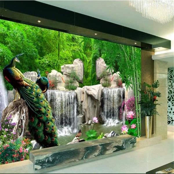 

milofi bamboo forest rockery peacock fresh tv background wall large mural