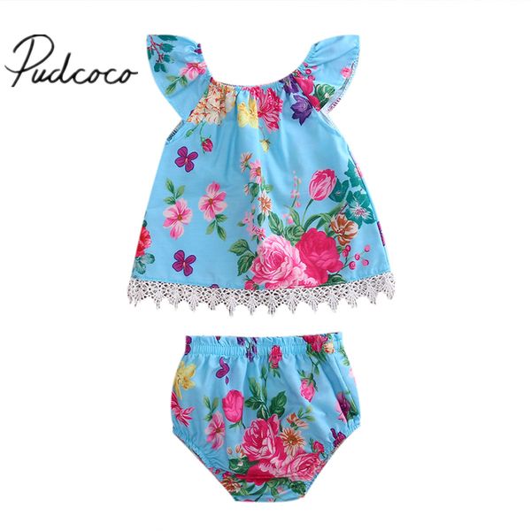 

toddler baby girls 2017 new arrival summer sleeveless clothes set floral cotton t shirt +shorts 2pcs outfits, Pink;blue