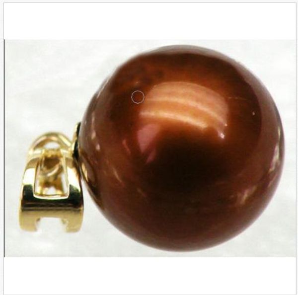 

14k yellow gold 16mm round chocolate coffee south sea shell pearl pendant, Silver