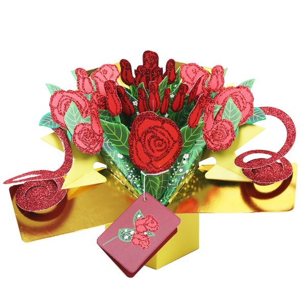 

3d up greeting cards fantastic flower handmade gift nature love with bunch of roses happy birthday party flowers supplies