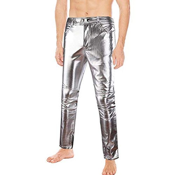 

amor present men's metallic shiny clubwear pants jeans for christmas halloween parties, Blue