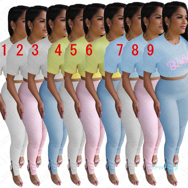 

summer tracksuit design baddie letters short sleeves t shirt zipper pants candy color women two piece sets outfits sport suit new d5706, Gray