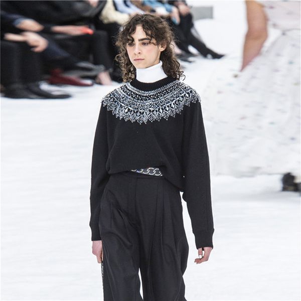 

runway sweater women 2019 autumn winter beading batwing sleeve knitted pullover sweaters black ladies jumpers, White;black