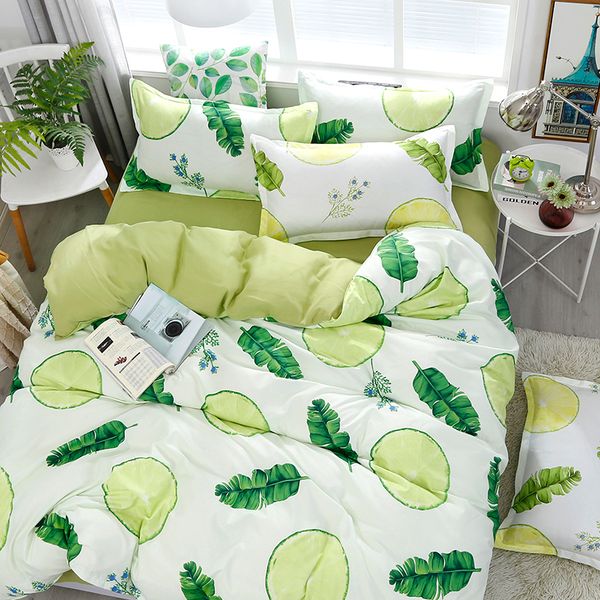 

3/4pcs quality fresh green leaf printing textile bedding set include duvet cover&sheets&pillowcases comfortable home bed set