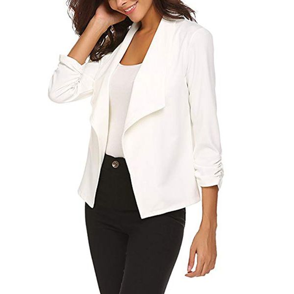 

women basic coats 2019 spring new fashion women solid color cardigan no buckle small suit sleeve slim small suit jackets, White;black