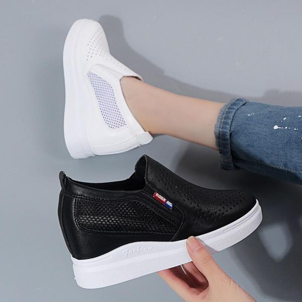 

women casual shoes platform breathable sneakers wedges woman shoes trainers height increasing, Black;white